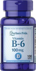 Витамин В6, Vitamin B-6 (Pyridoxine Hydrochloride), Puritan's Pride, 100 мг, 100 таблеток (PTP-10650), фото
