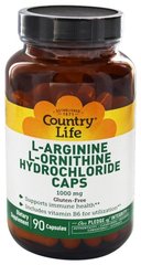 Country Life, L-аргінін, L-орнітин, 1000 мг, 90 капсул (CLF-01036), фото