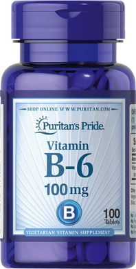 Вітамін В6, Vitamin B-6 (Pyridoxine Hydrochloride), Puritan's Pride, 100 мг, 100 таблеток (PTP-10650), фото