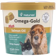 NaturVet, Omega-Gold з жиром лосося, добавка для собак та котів, 90 м'яких жувальних таблеток (VET-03692), фото