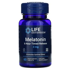 Life Extension, Мелатонін, вивільнення через 6 годин, 3 мг, 60 вегетаріанських таблеток (LEX-17866), фото