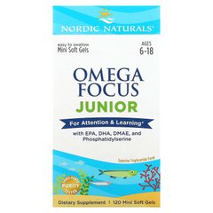 Nordic Naturals, Omega Focus Junior, для детей 6–18 лет, 120 мягких мини-таблеток (NOR-02785), фото