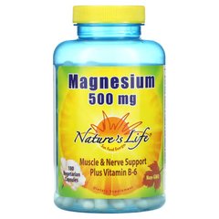 Nature's Life, магній та вітамін B6, 500 мг, 180 вегетаріанських капсул (NLI-83459), фото