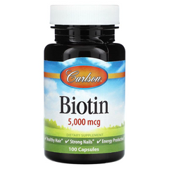 Биотин, Biotin, Carlson Labs, 5000 мкг, 100 капсул (CAR-24920), фото