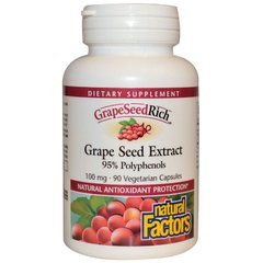 Экстракт виноградных косточек (Grape Seed), Natural Factors, 100 мг, 90 капсул (NFS-04536), фото