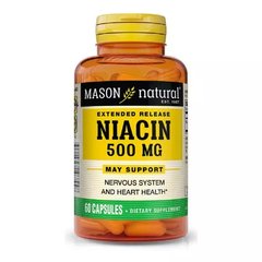 Mason Natural, Ніацин, пролонгованої дії, 500 мг, 60 капсул (MAV-10755), фото