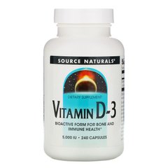 Source Naturals, витамин D3, 125 мкг (5000 МЕ), 240 капсул (SNS-02338), фото