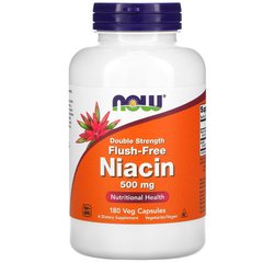 Now Foods, ніацин, що не викликає припливів, подвійна сила, 500 мг, 180 рослинних капсул (NOW-00500), фото