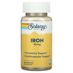 Solaray, Iron (Залізо), 50 мг, 60 рослинних капсул (SOR-46105), фото