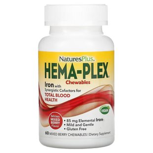 Nature's Plus, Hema-Plex, комплекс с железом, ягодное ассорти, 60 жевательных пастилок (NAP-03768), фото