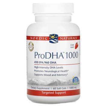 Nordic Naturals, ProDHA 1000, со вкусом клубники, 1000 мг, 60 мягких желатиновых капсул (NOR-50089), фото