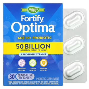 Nature's Way, Fortify Optima Probiotic, для взрослых старше 50 лет, 50 миллиардов, 30 растительных капсул с отсроченным высвобождением (NWY-10762), фото