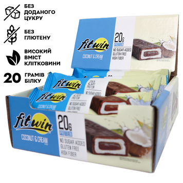 FitWin, Протеиновый батончик, Protein Bar 33%, кокосовый крем, 60 г, 12 шт (FTW-23024), фото