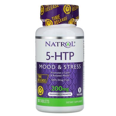 Natrol, 5-HTP, повільне вивільнення, максимальна сила, 200 мг, 30 таблеток (NTL-05172), фото