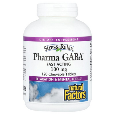 Natural Factors, Stress-Relax, Pharma GABA, 100 мг, 120 жевательных таблеток (NFS-02838), фото