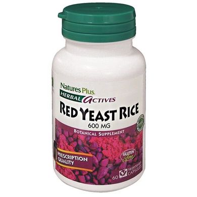 Червоний дріжджовий рис, Herbal Actives, Natures Plus, 600 мг, 60 гелевих капсул (NAP-07246), фото