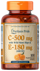 Витамин С и Е с шиповником, Vitamin C & E, Puritan's Pride, 500 мг/400 МЕ, 100 гелевых капсул (PTP-11261), фото