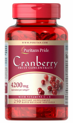 Puritan's Pride, Концентрат клюквенных фруктов с C и E, 4200 мг, 250 мягких таблеток (PTP-14363), фото