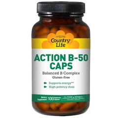 Country Life, Action B-50, 100 рослинних капсул (CLF-06351), фото