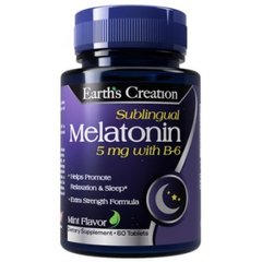 Earth's Creation, Мелатонін, 5 мг + B6 (сублінгвальний), 60 таблеток (817499), фото
