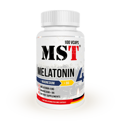 MST Nutrition, Мелатонін 4+ Магній+В6, Melatonine 4+ Magnesium+B6, 100 рослинних капсул (MST-16108), фото