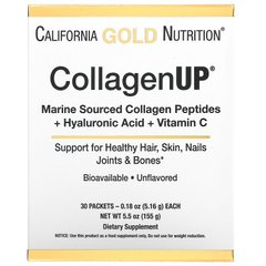 California Gold Nutrition, CollagenUP, морской гидролизованный коллаген с гиалуроновой кислотой и витамином C, без добавок, 30 пакетиков по 5,16 г каждый (CGN-01311), фото