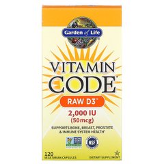 Garden of Life, Vitamin Code, RAW D3, 50 мкг (2000 МО), 120 вегетаріанських капсул (GOL-11656), фото