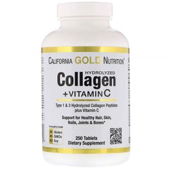 California Gold Nutrition, пептиди гидролизованного колагену з вітаміном C, тип 1 і 3, 250 таблеток (CGN-01178), фото