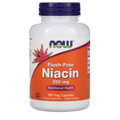 Now Foods, Ніацин, що не викликає почервоніння, 250 мг, 180 рослинних капсул (NOW-00484), фото