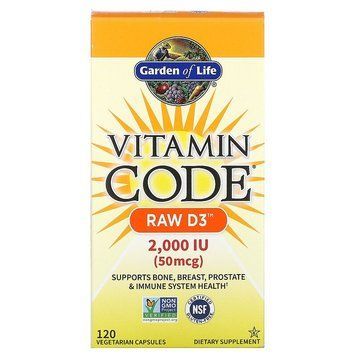 Garden of Life, Vitamin Code, RAW D3, 50 мкг (2000 МО), 120 вегетаріанських капсул (GOL-11656), фото