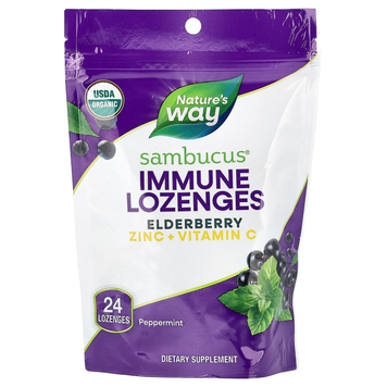 Льодяники з бузиною, цинком і вітаміном C Nature's Way Sambucus Immune Lozenges | перцева м'ята - 24 льодяників, фото