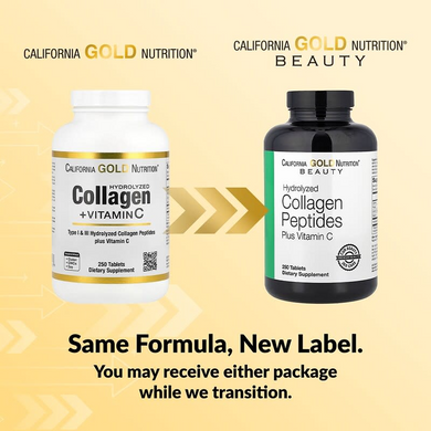 California Gold Nutrition, пептиди гидролизованного колагену з вітаміном C, тип 1 і 3, 250 таблеток (CGN-01178), фото