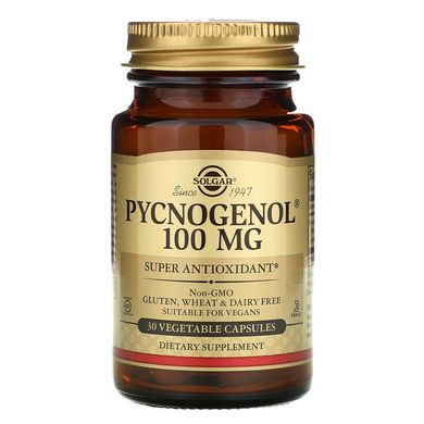 Solgar, Пікногенол, 100 мг, 30 рослинних капсул (SOL-02306), фото