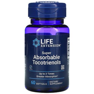Life Extension, Супер абсорбіруемие Токотрієноли, Super Absorbable Tocotrienols, 60 капсул (LEX-14006), фото