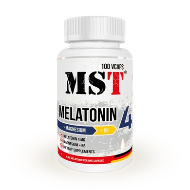 MST Nutrition, Мелатонин 4 + Магний + В6, Melatonine 4 + Magnesium + B6, 100 растительных капсул (MST-16108), фото