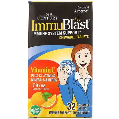 21st Century, ImmuBlast, витамин C, с цитрусовым вкусом, 32 жевательные таблетки (CEN-27696), фото