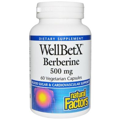 Natural Factors, WellBetX, берберин, 500 мг, 60 вегетарианских капсул (NFS-03544), фото