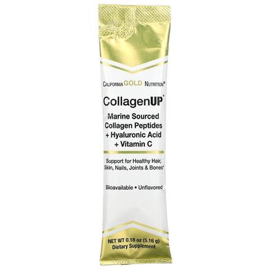 California Gold Nutrition, CollagenUP, морський гідролізований колаген з гіалуроновою кислотою та вітаміном C, без добавок, 30 пакетиків по 5,16 г кожен (CGN-01311), фото