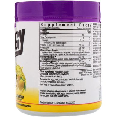 Энергетический напиток в порошке, вкус лимона, Bluebonnet Nutrition, Simply Energy Lemon, 300 г (BLB-01704), фото