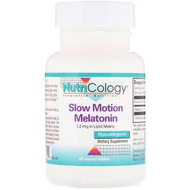 Nutricology, Мелатонін повільної дії, 1,2 мг, 60 поділених таблеток (ARG-52231), фото