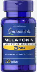 Puritan's Pride, мелатонін, 3 мг, 120 таблеток (PTP-17903), фото