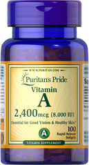 Вітамін А, Vitamin A, Puritan's Pride, 8000 МО, 100 гелієвих капсул (PTP-19378), фото
