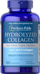 Колаген, Hydrolyzed Collagen, Puritan's Pride, 1000 мг, 180 капсул (PTP-14596), фото