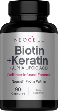 Біотин + кератин з альфа-ліпоєвою кислотою NeoCell Biotin + Keratin & Alpha Lipoic Acid - 90 капсул, фото