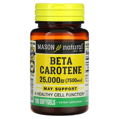 Mason Natural, Бета-каротин, 25000МЕ, 100 гелевих капсул (MAV-12281), фото