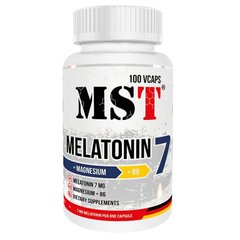 MST Nutrition, Мелатонін 7 + Магній + В6, Melatonine 7 + Magnesium + B6, 100 рослинних капсул (MST-16109), фото
