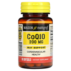 Коэнзим Q10, 200 мг, CoQ10, Mason Natural, 30 гелевых капсул (MAV-14628), фото