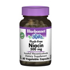 Ніацин без інфузату (В3) 500мг, Bluebonnet Nutrition, 60 гелевих капсул (BLB-00462), фото