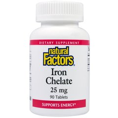 Железо хелат, Natural Factors, 25 мг, 90 таблеток (NFS-01640), фото