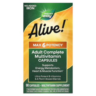 Nature's Way, Alive! Max6 Potency, мультивитамины повышенной эффективности, без добавления железа, 90 капсул (NWY-15092), фото